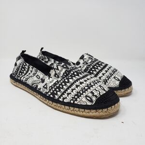 Sakroots Ella Espadrille Black White Slip-Ons Size 10